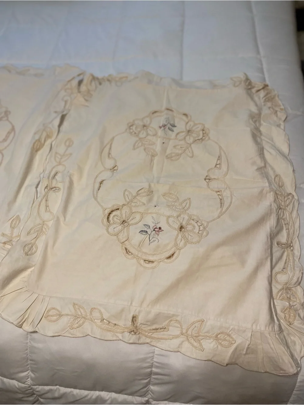 Set of 2 Pillow Covers/Cases Ruffles Embroidered Cottage Core Shabby Chic Dainty